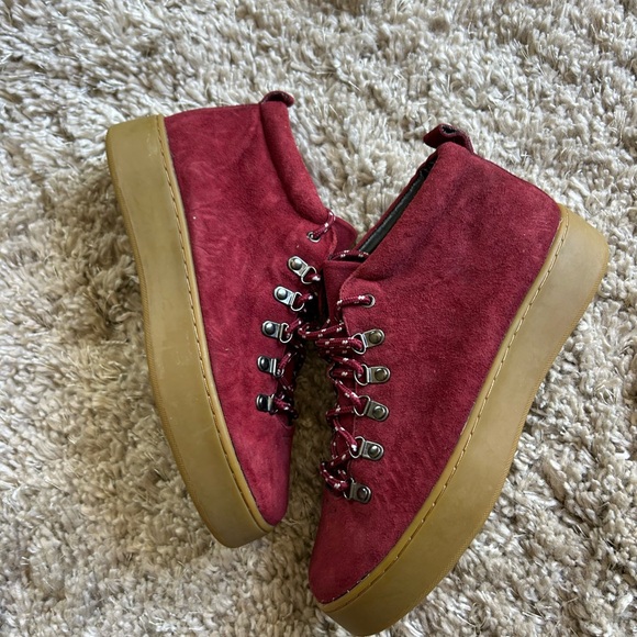 A7EIJE  71 Women's Eden Suede Platform Sneakers Maroon  Size 8 - Picture 4 of 10